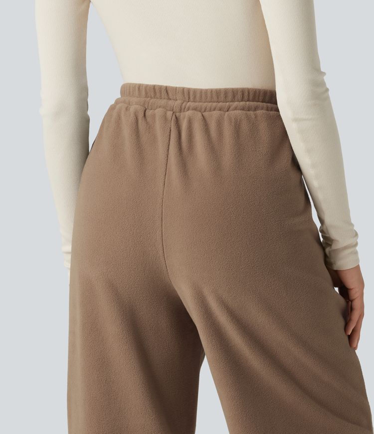 High Waisted Drawstring Casual Fleece Baggy Pants with Pockets