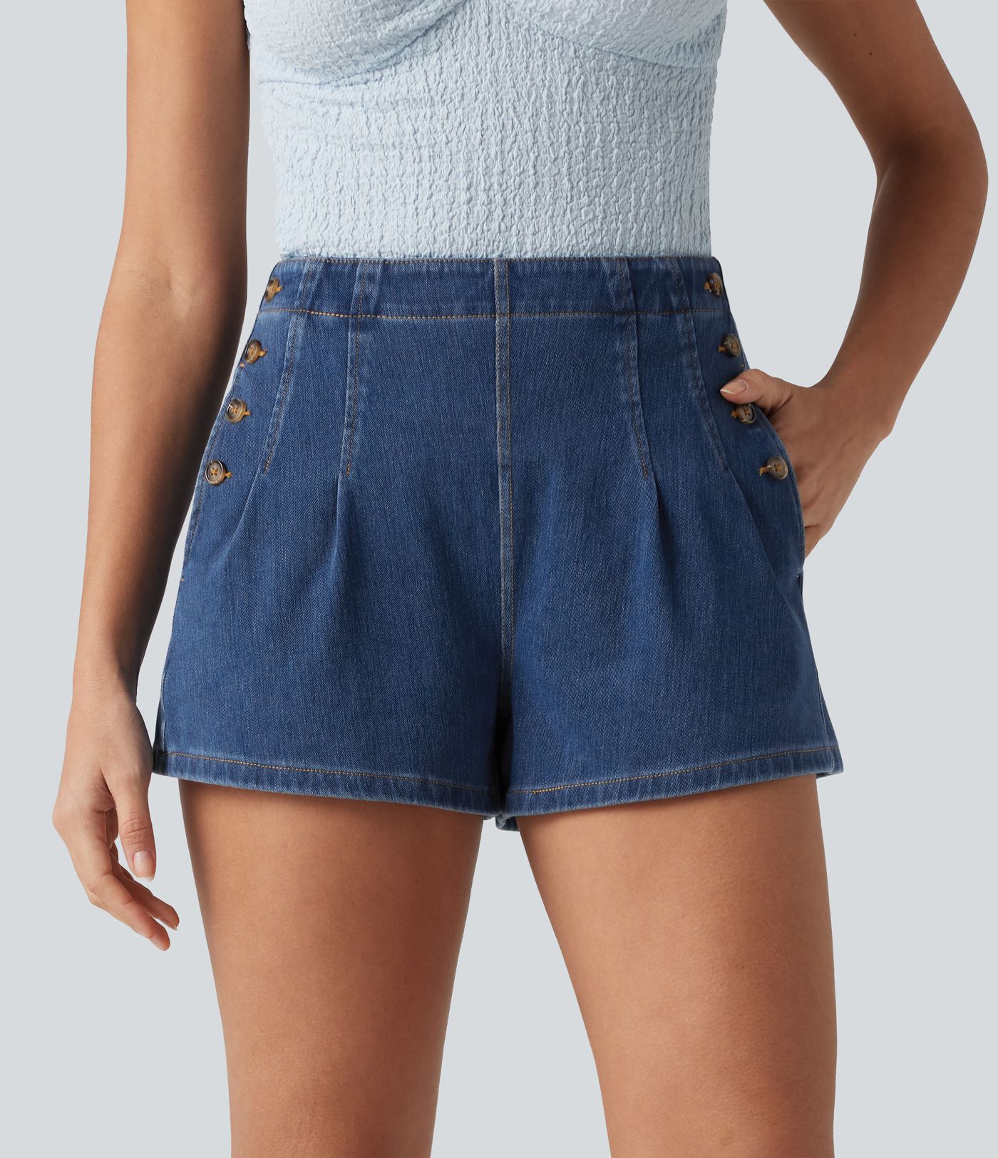Halara Flex™ High Waisted Denim Casual Shorts 3'' with Pockets Halara Flex™ High Waisted Denim Casual Shorts 3'' with Pockets