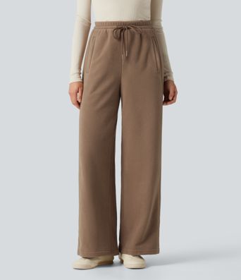 High Waisted Drawstring Casual Fleece Baggy Pants with Pockets