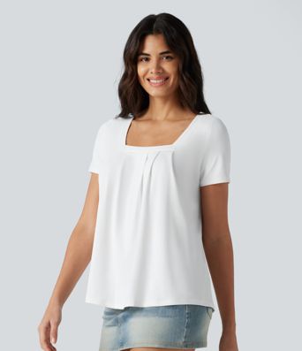 Square Neck Short Sleeve Casual Top