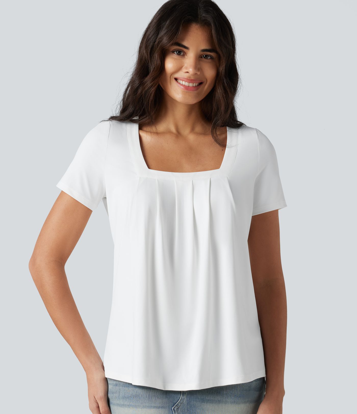 Square Neck Short Sleeve Casual Top