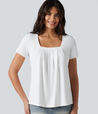 Square Neck Short Sleeve Casual Top