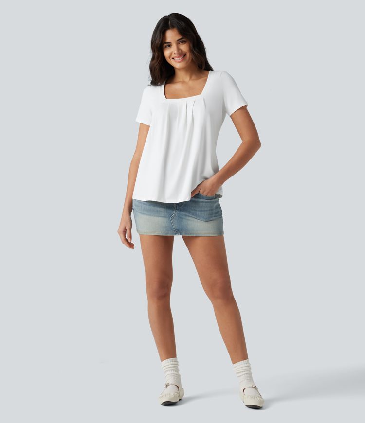 Square Neck Short Sleeve Casual Top