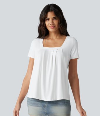Square Neck Short Sleeve Casual Top