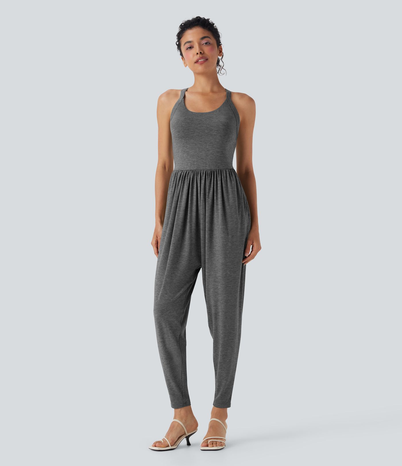 U Neck Harem Casual Jumpsuit with Pockets-Easy Peezy Edition E-G Cups
