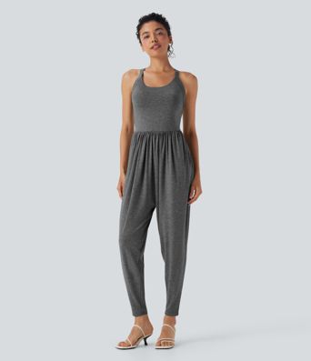 U Neck Harem Casual Jumpsuit with Pockets-Easy Peezy Edition E-G Cups