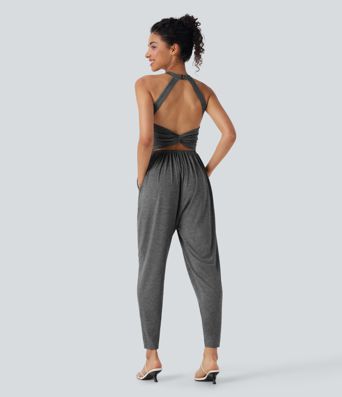 U Neck Harem Casual Jumpsuit with Pockets-Easy Peezy Edition E-G Cups