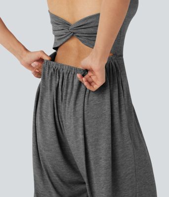 U Neck Harem Casual Jumpsuit with Pockets-Easy Peezy Edition E-G Cups