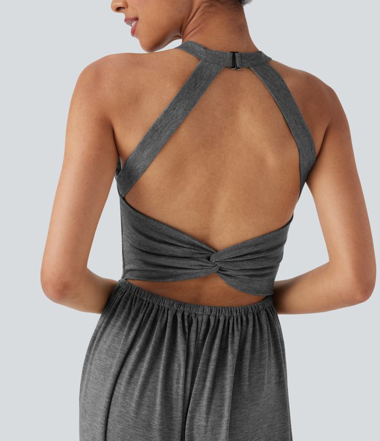 U Neck Harem Casual Jumpsuit with Pockets-Easy Peezy Edition E-G Cups