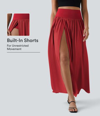 Breezeful™ High Waisted Split 2-in-1 Flowy Quick Dry Maxi Casual Skirt