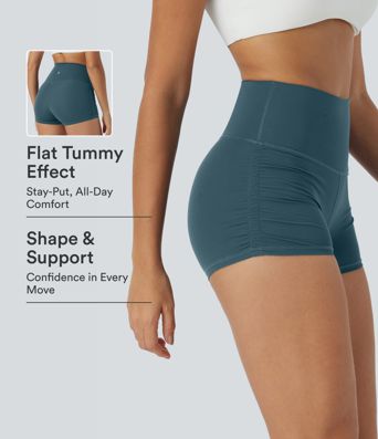 SoftlyZero™ QuickDry High Waisted Tummy Control Ruched Running Biker Shorts 2.5''
