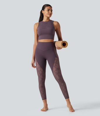 Halara UltraSculpt™ High Waisted Tummy Control Contrast Lace Yoga 7/8 Leggings with Pocket Halara UltraSculpt™ High Waisted Tummy Control Contrast Lace Yoga 7/8 Leggings with Pocket