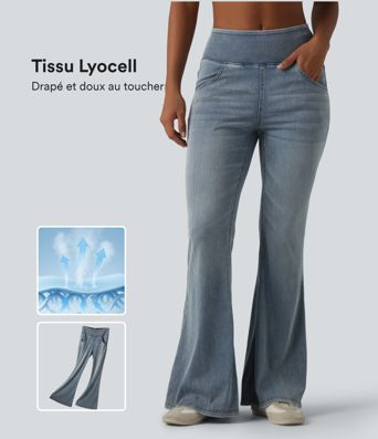 Halara Flex™ Jean évasé décontracté taille mi-haute en lyocell délavé avec poches Halara Flex™ Jean évasé décontracté taille mi-haute en lyocell délavé avec poches