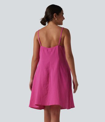 Robe nuisette mini fluide casual en coton bretelles réglables avec poches