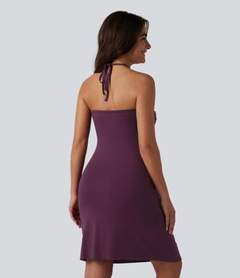 Robe mini dos nu à bretelles, brassière intégrée et poches
