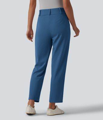 Halara Flex™ - Schmal zulaufende Bürohose mit hohem Bund, Seitentaschen und Waffelstoff