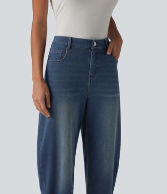 Halara Flex™ Mid Rise Barrel Leg Casual Jeans with Pockets