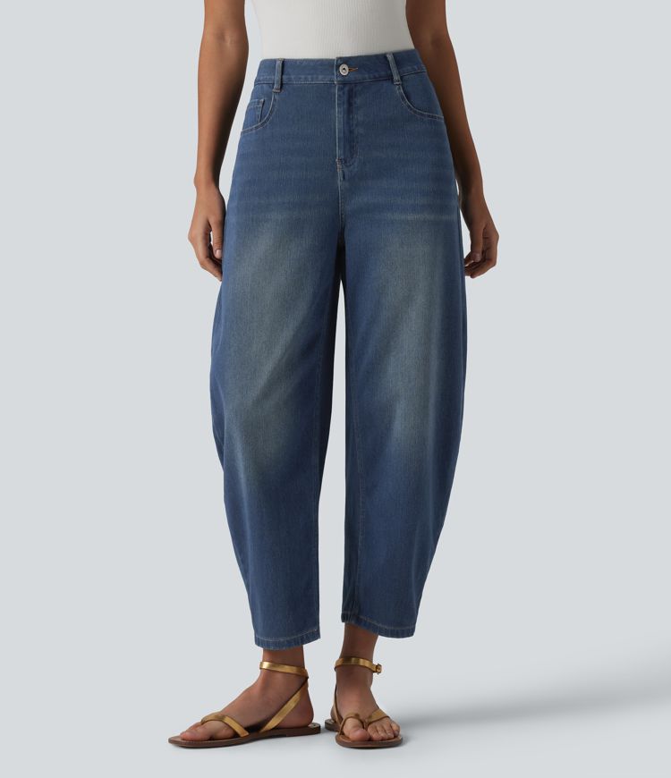 Halara Flex™ Mid Rise Barrel Leg Casual Jeans with Pockets