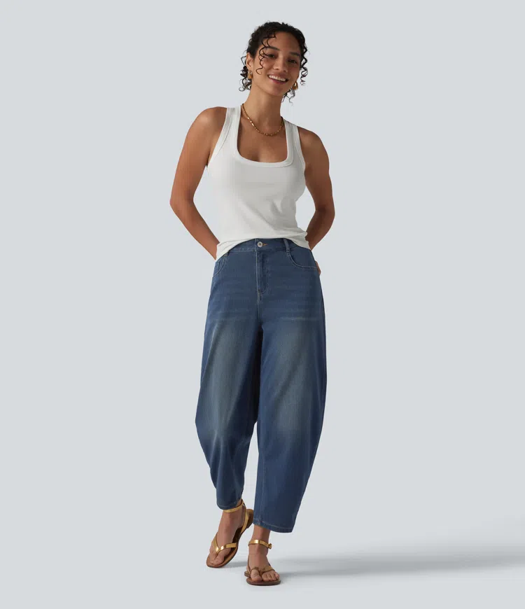 Halara Flex™ - Lässige Jeans mit mittelhohem Bund, mehreren Taschen und Barrel-Leg