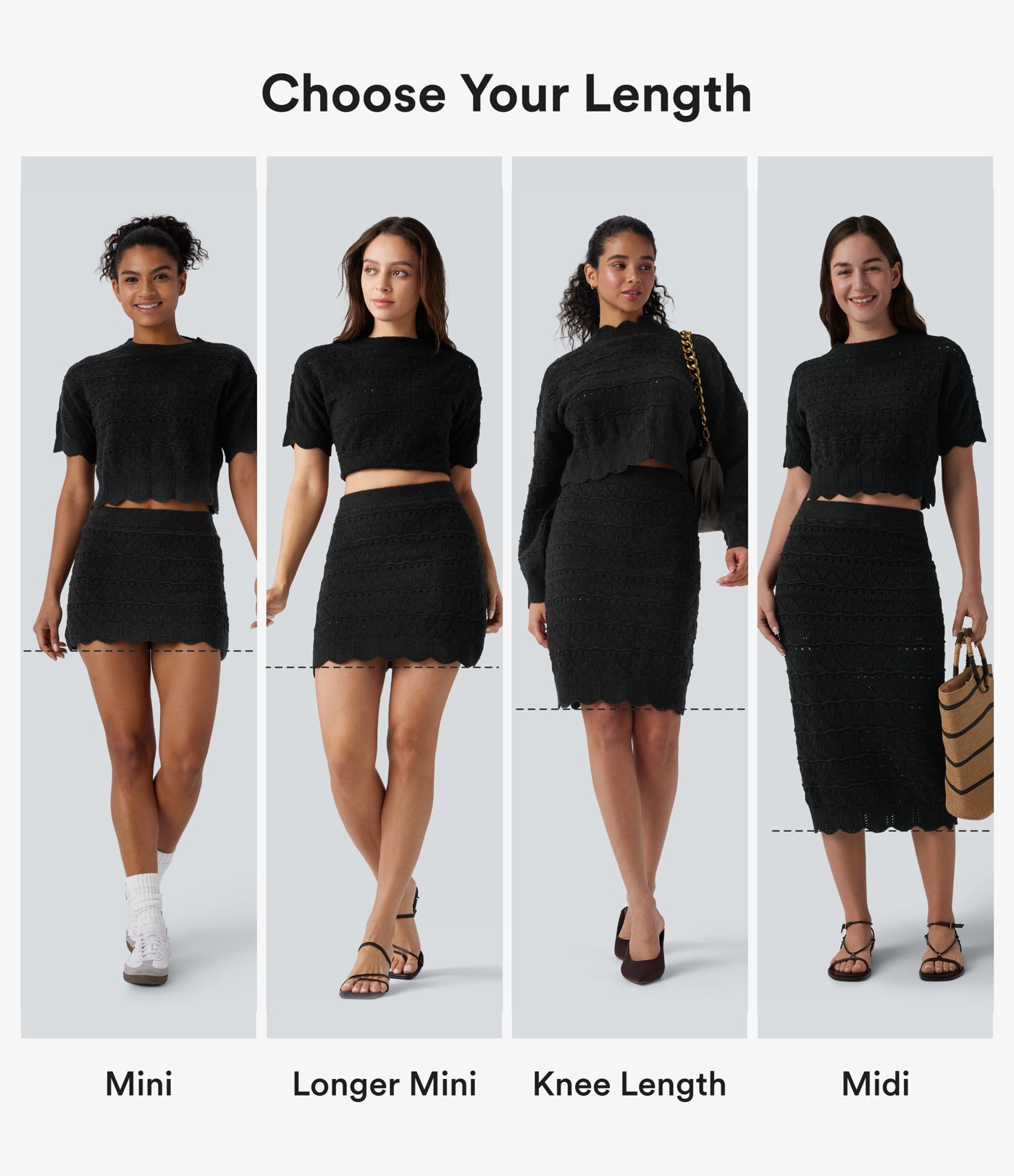 High Waisted 2-in-1 Open Knit Knee Length Casual Sweater Skirt with Pockets High Waisted 2-in-1 Open Knit Knee Length Casual Sweater Skirt with Pockets