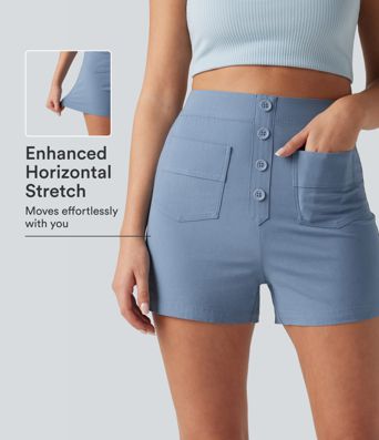 Short décontracté taille haute en lin stretch 7,5 cm avec poches