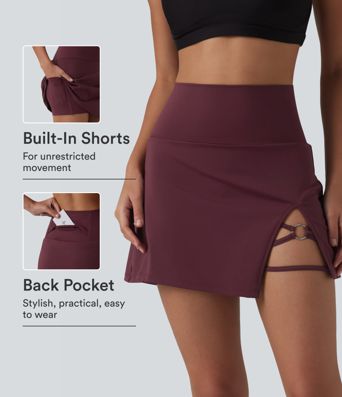 High Waisted Asymmetric Hem 2-in-1 A-line Mini Dance Skirt with Pockets