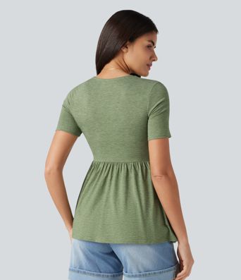 V Neck Short Sleeve Built-in Bra Casual Top