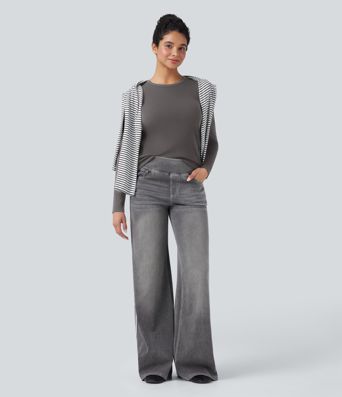 Ribbed Knit Round Neck Long Sleeve Casual Top