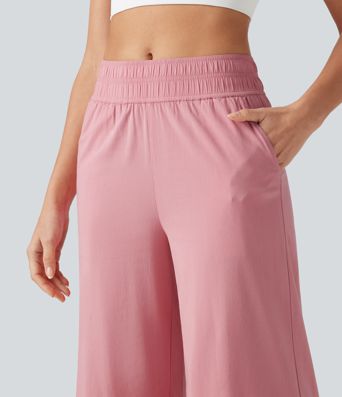 Mid Rise 7/8 Casual Stretch Linen Baggy Pants with Pockets