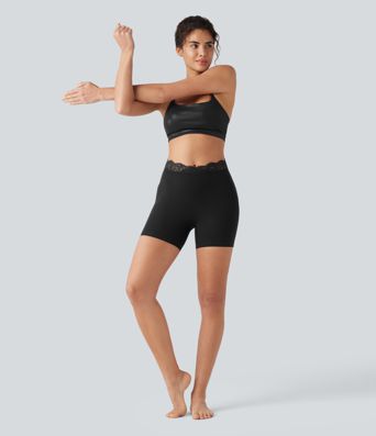Short de yoga cycliste Halara UltraSculpt™ en dentelle contrastée taille haute et coupe en V, 12,5 cm, avec poches