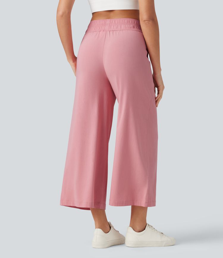 Mid Rise 7/8 Casual Stretch Linen Baggy Pants with Pockets
