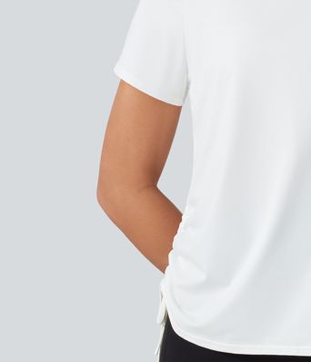 Round Neck Short Sleeve Drawstring Hem Cool Touch Quick Dry Workout Sports Top