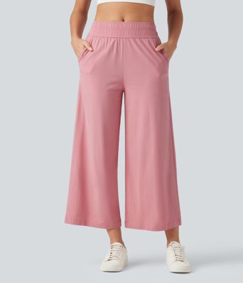 Mid Rise 7/8 Casual Stretch Linen Baggy Pants with Pockets