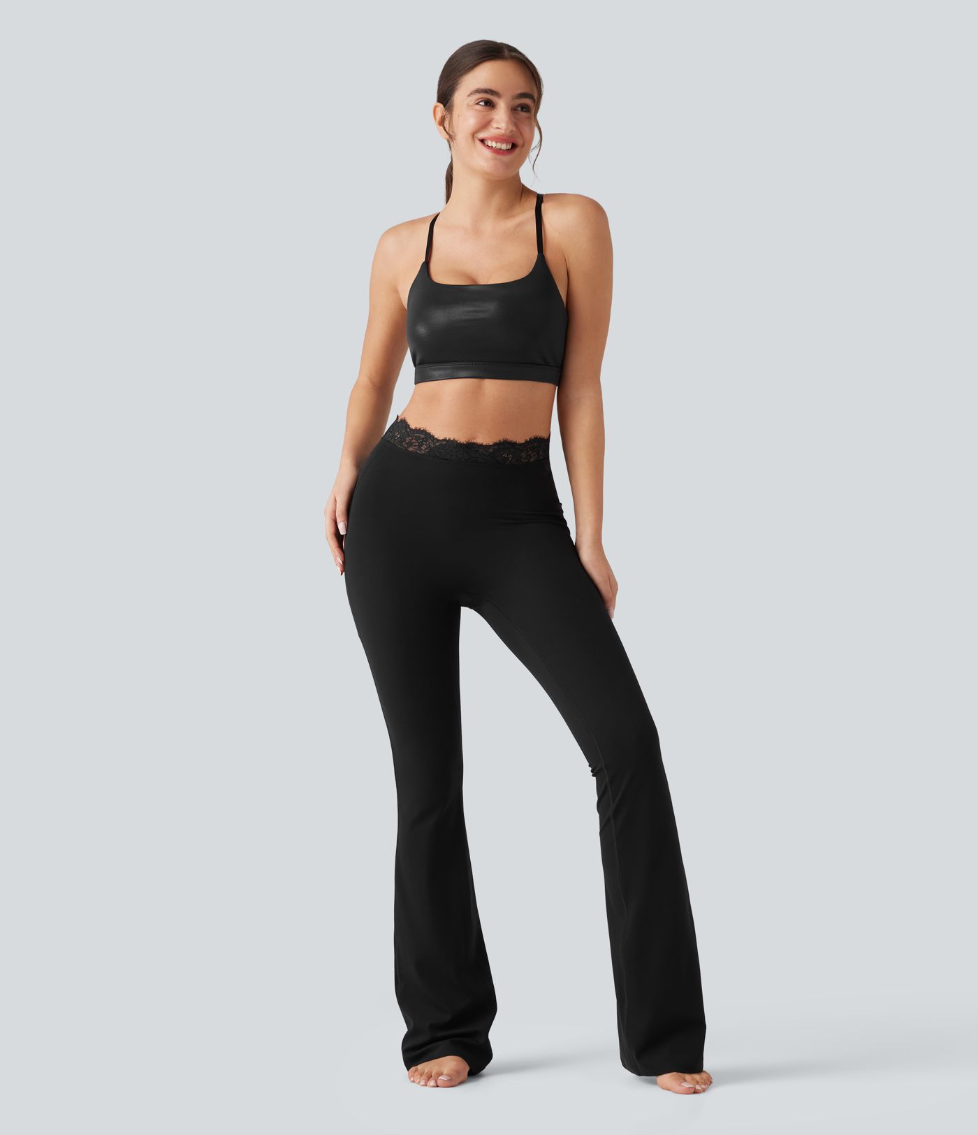Halara UltraSculpt™ V-Shaped High Waisted Contrast Lace Bootcut Yoga Leggings with Pockets