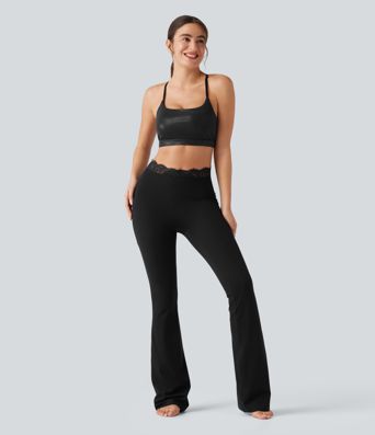 Halara UltraSculpt™ V-Shaped High Waisted Contrast Lace Bootcut Yoga Leggings with Pockets