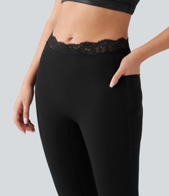 Halara UltraSculpt™ V-Shaped High Waisted Contrast Lace Bootcut Yoga Leggings with Pockets