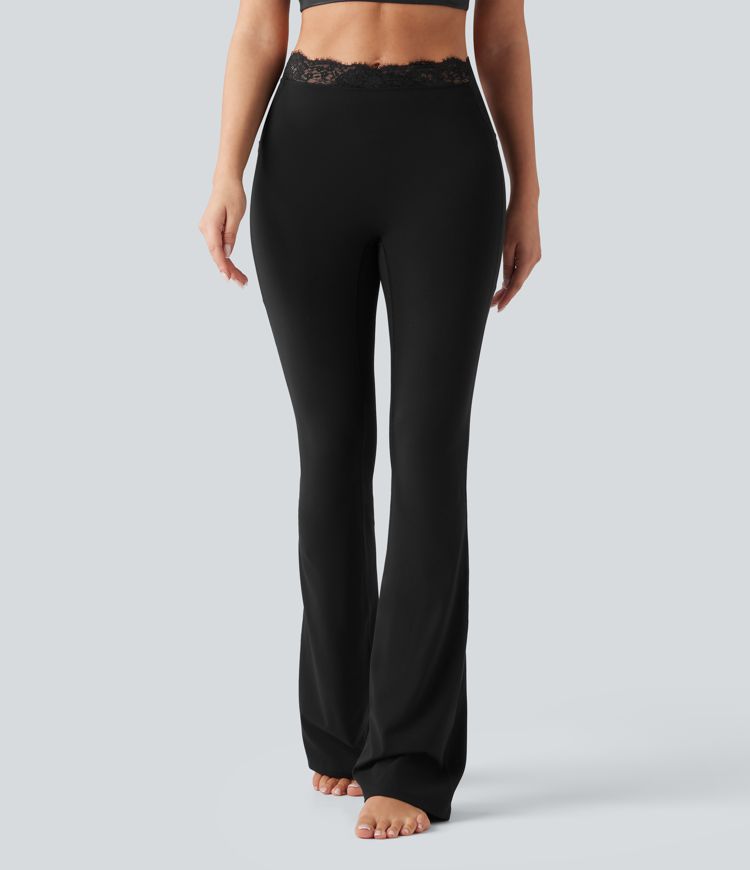 Halara UltraSculpt™ V-Shaped High Waisted Contrast Lace Bootcut Yoga Leggings with Pockets