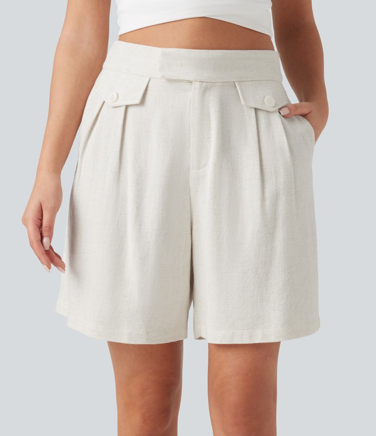 Legere Shorts mit hohem Bund aus Leinenmischung, 6''-Länge, mit Taschen
