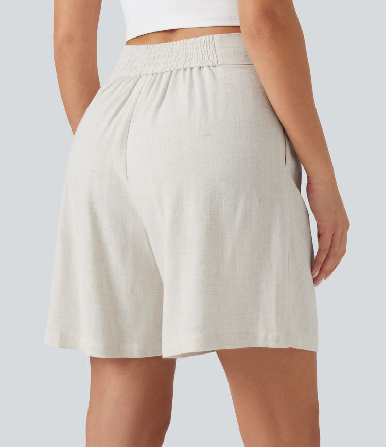Legere Shorts mit hohem Bund aus Leinenmischung, 6''-Länge, mit Taschen