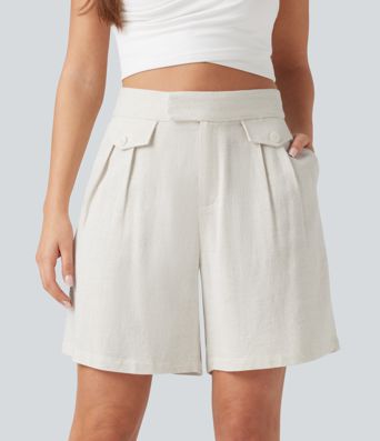 Legere Shorts mit hohem Bund aus Leinenmischung, 6''-Länge, mit Taschen