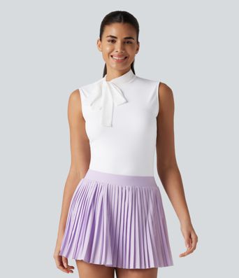 SoftlyZero™ Airy Mock Neck Tie Sleeveless Cool Touch Golf Sports Top-UPF50+