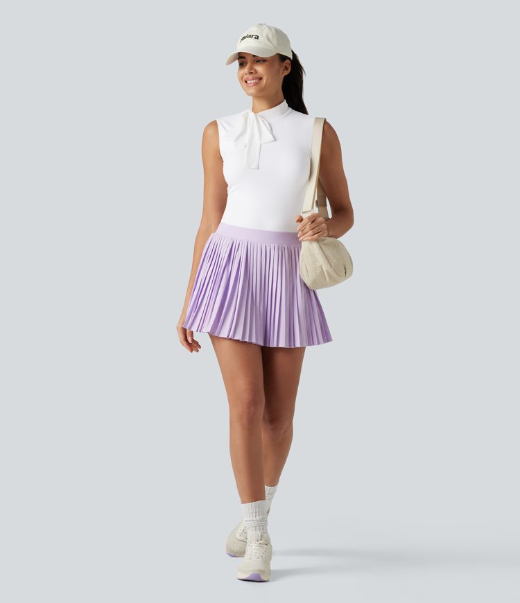 SoftlyZero™ Airy Mock Neck Tie Sleeveless Cool Touch Golf Sports Top-UPF50+