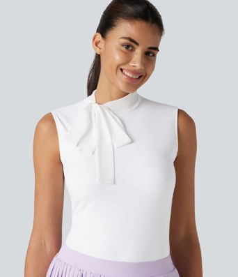 SoftlyZero™ Airy Mock Neck Tie Sleeveless Cool Touch Golf Sports Top-UPF50+