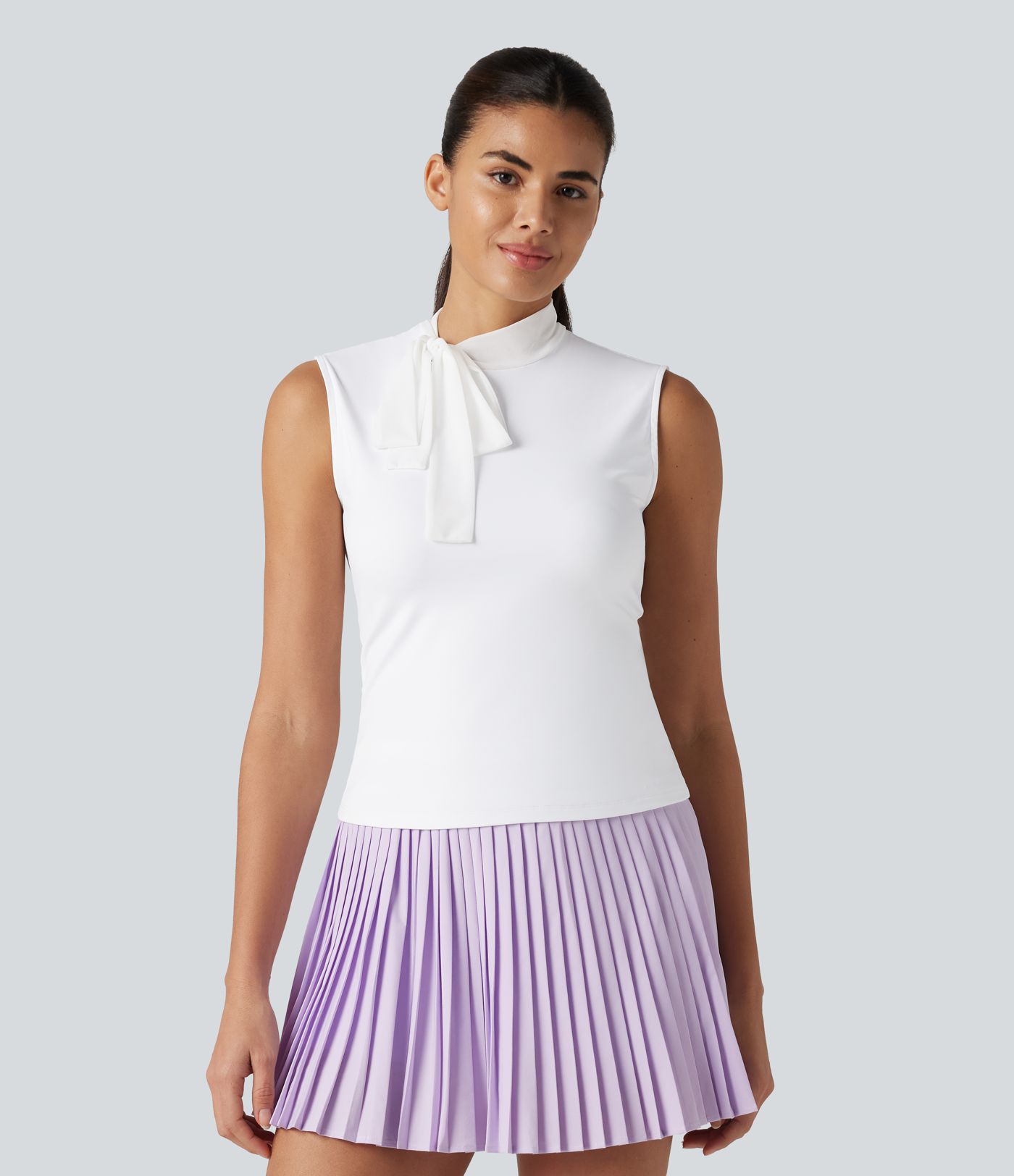 SoftlyZero™ Airy Mock Neck Tie Sleeveless Cool Touch Golf Sports Top-UPF50+