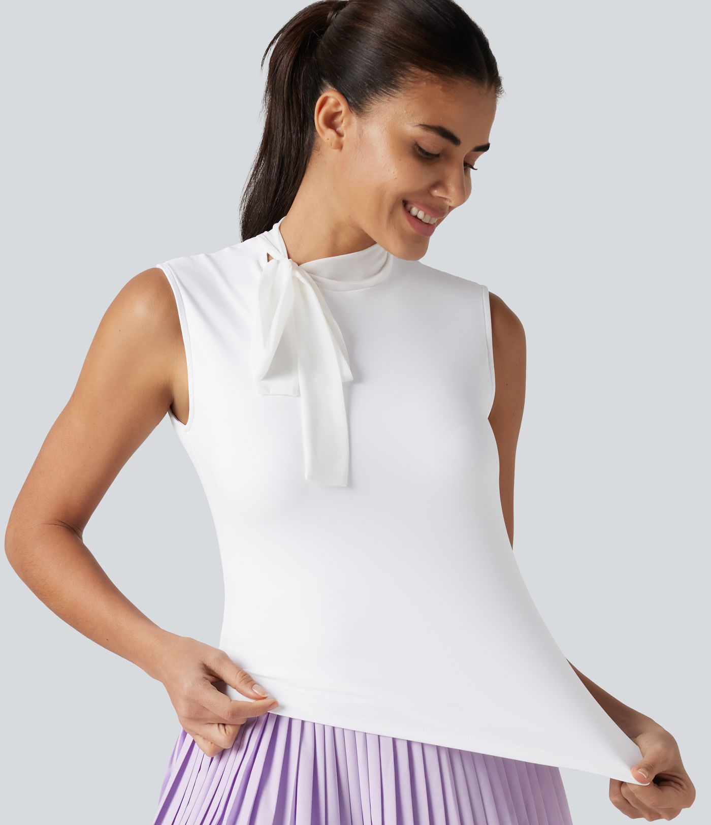 SoftlyZero™ Airy Mock Neck Tie Sleeveless Cool Touch Golf Sports Top-UPF50+