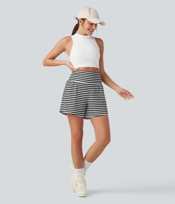 High Waisted 2-in-1 Stripe Shorts 5'' with Pockets