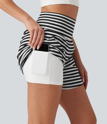 High Waisted 2-in-1 Stripe Shorts 5'' with Pockets