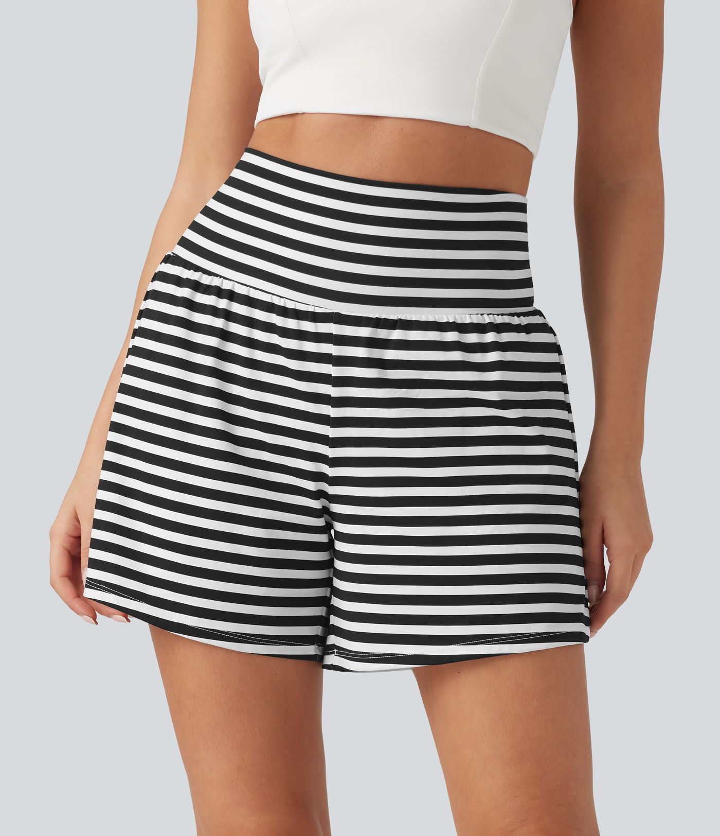 High Waisted 2-in-1 Stripe Shorts 5'' with Pockets