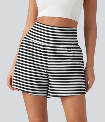 High Waisted 2-in-1 Stripe Shorts 5'' with Pockets