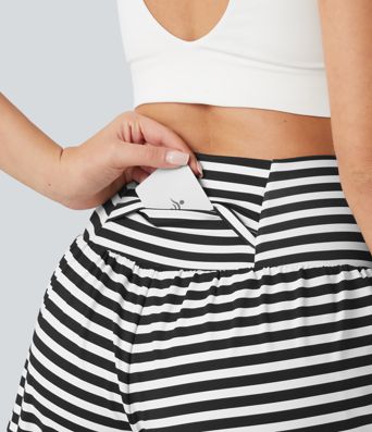 High Waisted 2-in-1 Stripe Shorts 5'' with Pockets